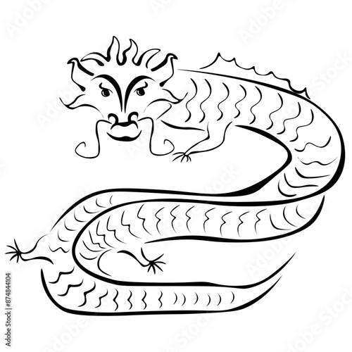 Stylized silhouette of a dragon, a wise animal symbol of the eastern horoscope for design