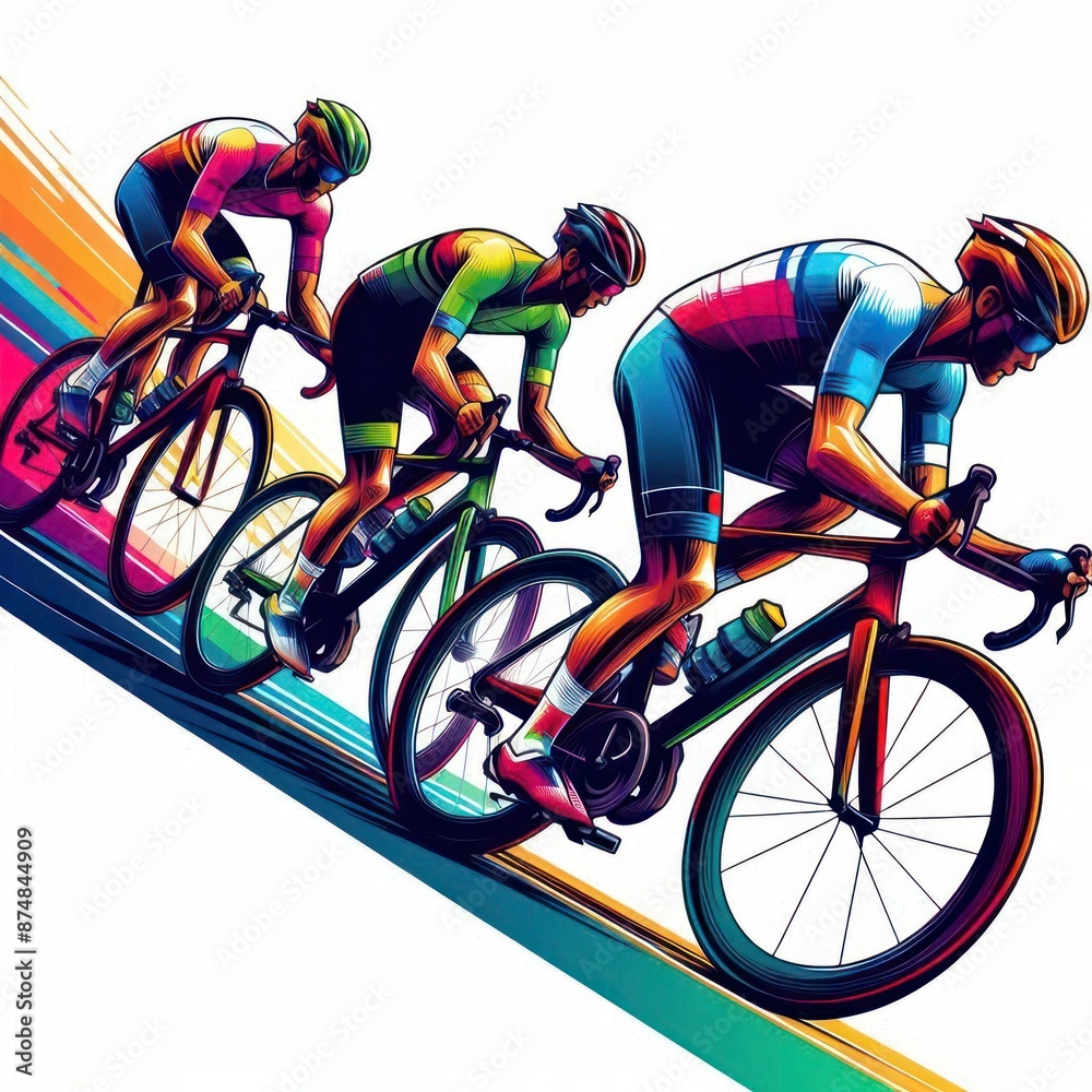 Fototapeta premium Bicycle racers competing on cycling championship abstract style colorful Isolated on white background