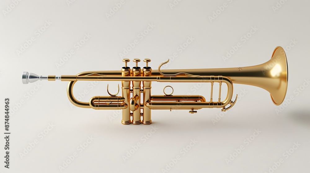 Obraz premium A 3D rendering of a trumpet isolated on a white backdrop.