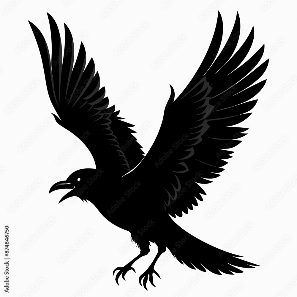 Fototapeta premium Crow vector illustration, bird isolated on white,Crow silhouette, eagle vector art