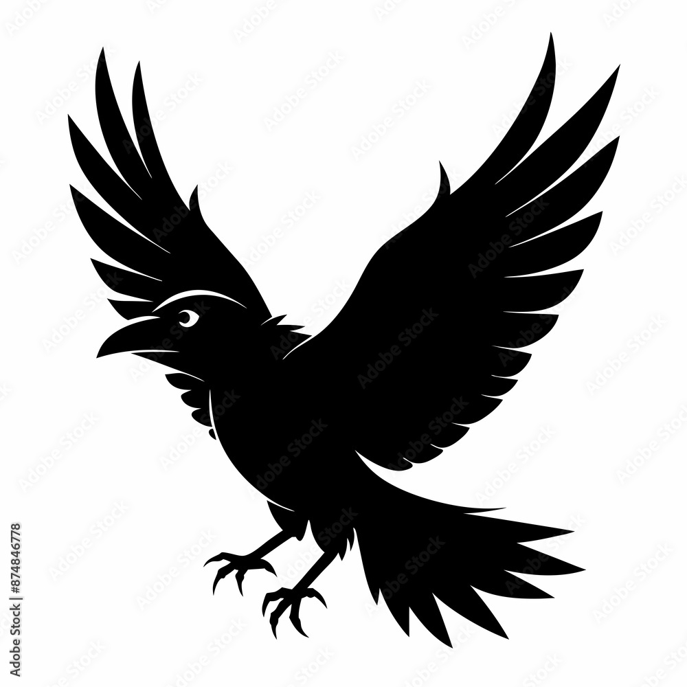 Fototapeta premium Crow vector illustration, bird isolated on white,Crow silhouette, eagle vector art