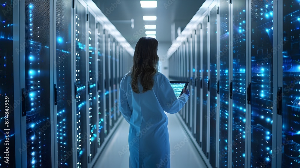 Futuristic Quantum Computer Lab with Scientists Analyzing Advanced Data and Technology Futuristic Quantum Computer Lab with Scientists Analyzing Advanced Data and Technology