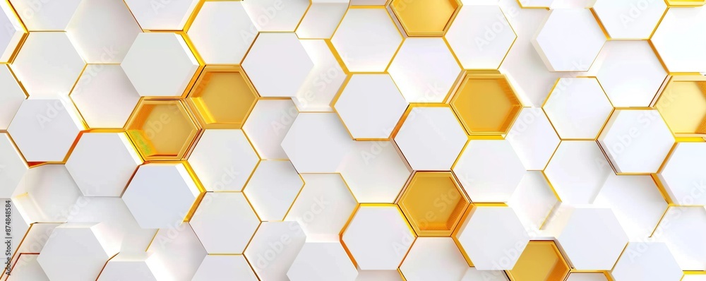 Abstract Pattern of Hexagons in White and Gold