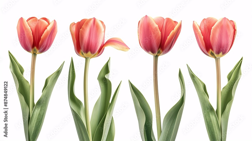 A collection of spring tulip branches on a white background. A collection of spring tulip branches on a white background.
