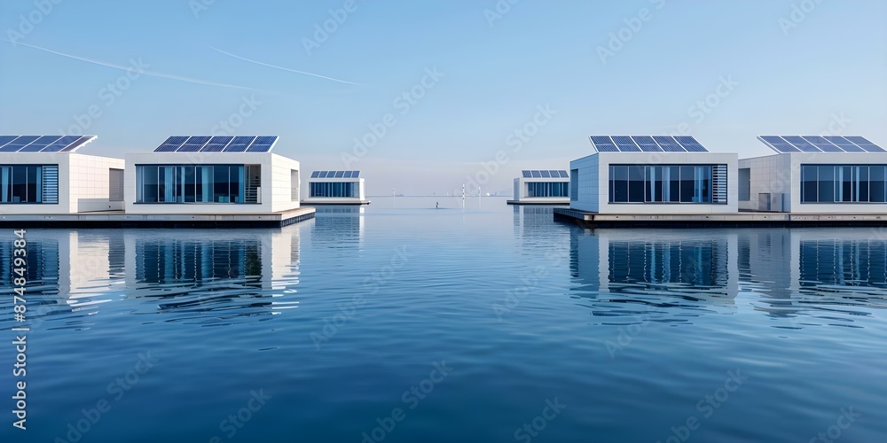 Sustainable waterfront development with floating solar panels for energy efficiency and conservation. Concept Sustainable Development, Waterfront Design, Solar Energy, Energy Conservation Sustainable waterfront development with floating solar panels for energy efficiency and conservation. Concept Sustainable Development, Waterfront Design, Solar Energy, Energy Conservation