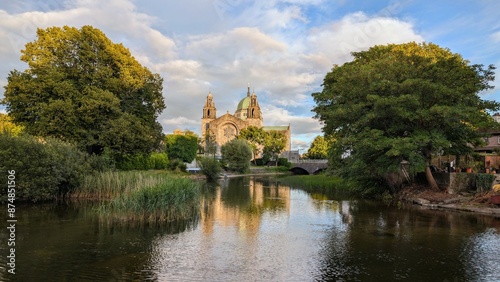 Obraz na płótnie Galway cathedral reflected in the Corrib river in Galway city, Ireland, Irish landmark, buildings and architecture w salonie