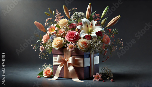 Gift box decorated with flowers