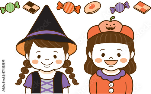 ハロウィンの仮装をする子供たち