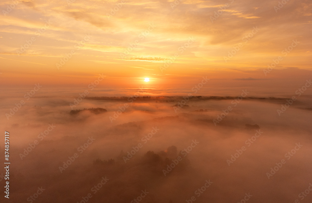 A beautiful misty morning aerophotography of rural landscape in Latvia. Natural summer scenery in Northern Europe. A beautiful misty morning aerophotography of rural landscape in Latvia. Natural summer scenery in Northern Europe.