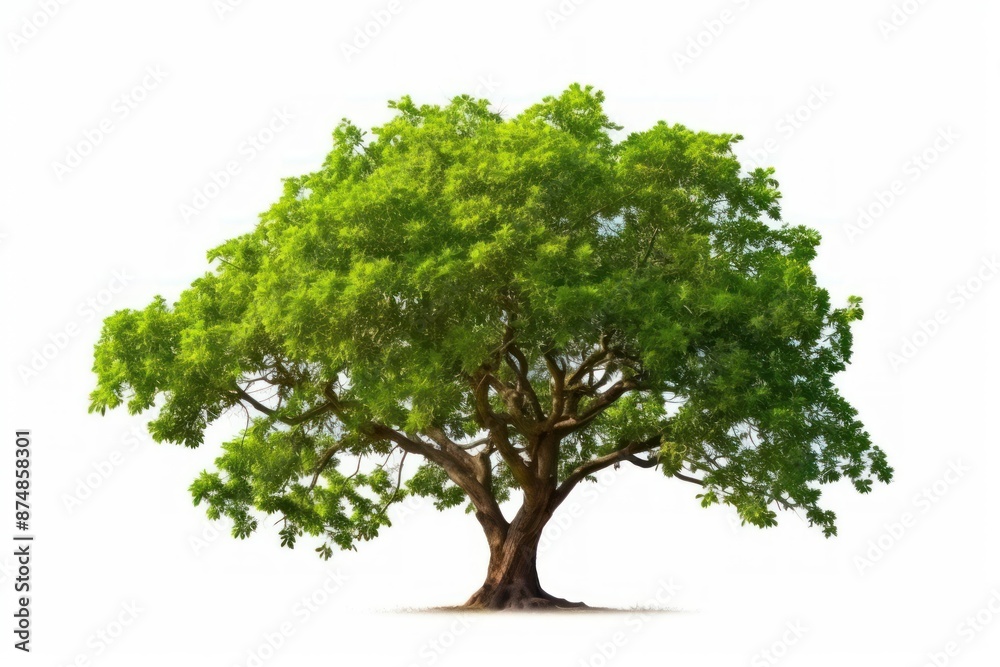 Lone Tree in Full Leaf Against White Background