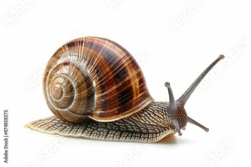 Elegant Brown Snail Isolated on White