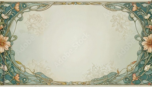Vintage Aesthetic beautiful elegant Art nouveau Floral ornamental frame on soft pastel green copy space background modernism style illustration for wallpaper, presentation, design 