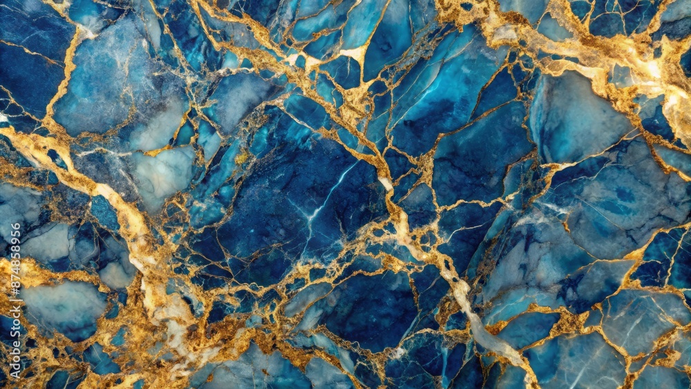 Fototapeta premium Lavish seamless pattern of smooth blue and gold marble texture perfect for high-end backgrounds sophisticated artwork and elegant designs.