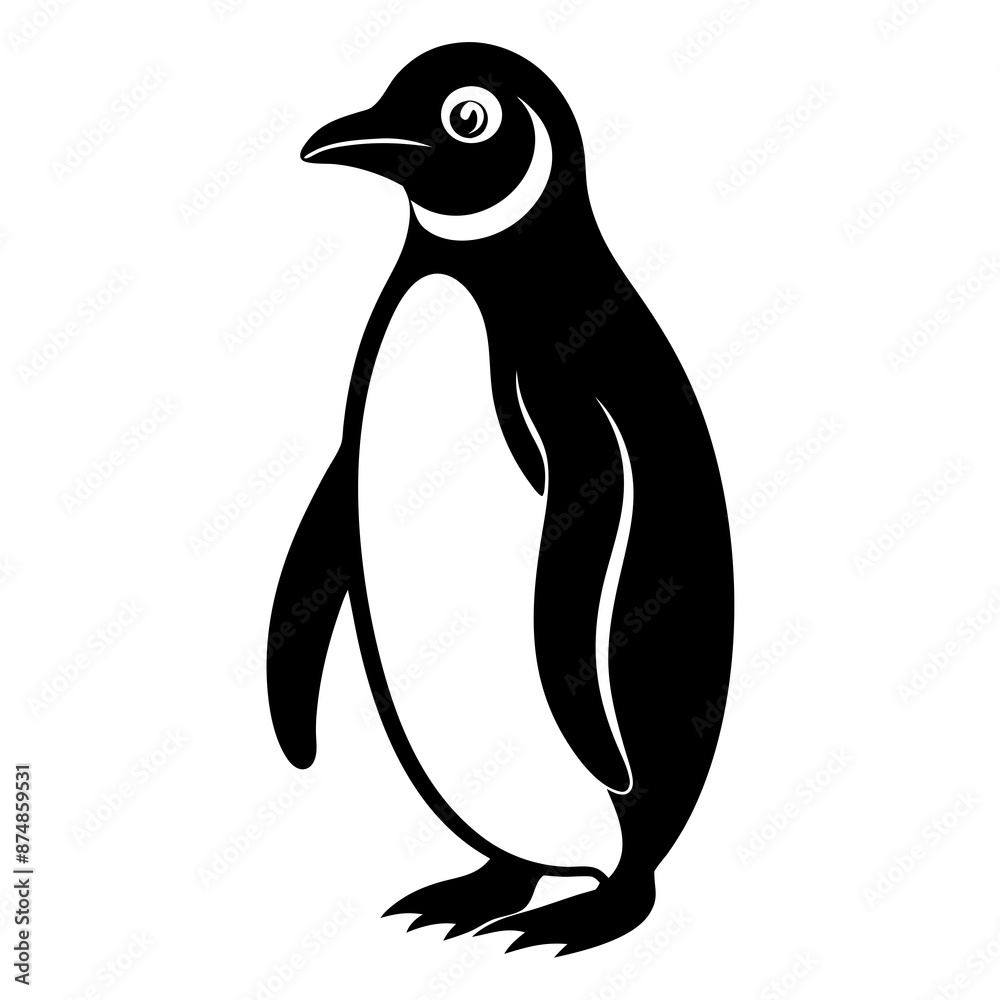 Naklejka premium Pumguim vector illustration, animal isolated on white, Pumguim silhouette, penguin on the snow vector art