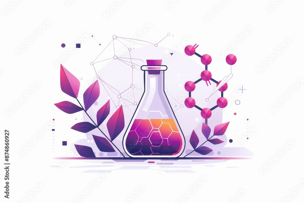 Creative illustration of a laboratory flask with leaves, symbolizing scientific innovation and nature. Creative illustration of a laboratory flask with leaves, symbolizing scientific innovation and nature.