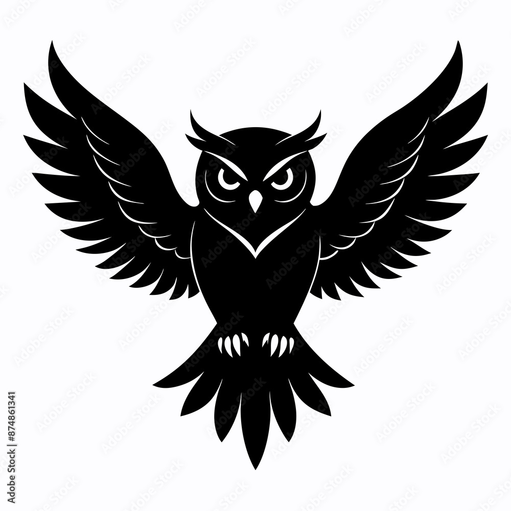 Obraz premium Owl vector illustration, bird isolated on white, Snow Owl silhouette, Snow Owl vector art