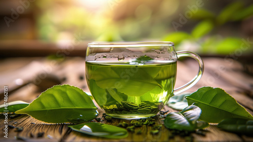 Green Tea Extract Enhancing Fat Metabolism, Hologram Display of Natural Green Tea Extract photo