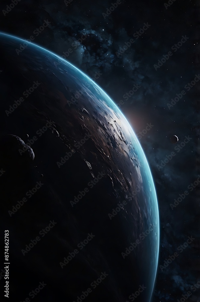 Fototapeta premium Abstract background of space design in darkness, dark view of space, planets and stars