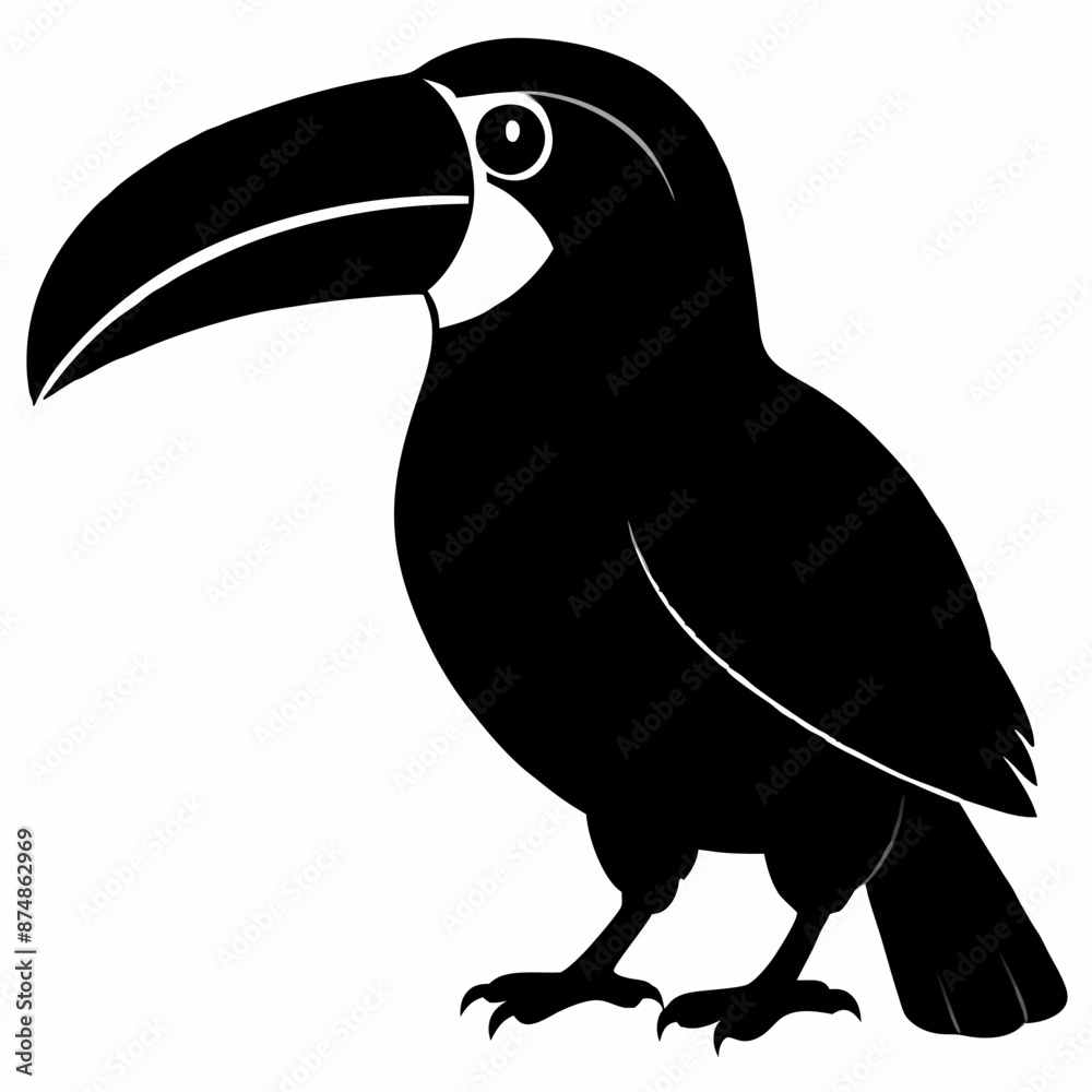 Fototapeta premium Toucan vector illustration, bird isolated on white, Toucan silhouette, Toucan vector art