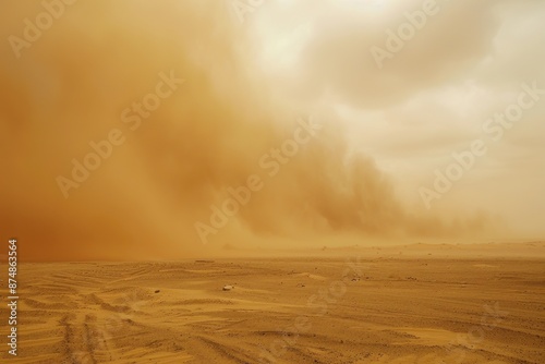 A vast sandstorm sweeping across a desert, reducing visibility and covering everything in a layer of sand © Petro