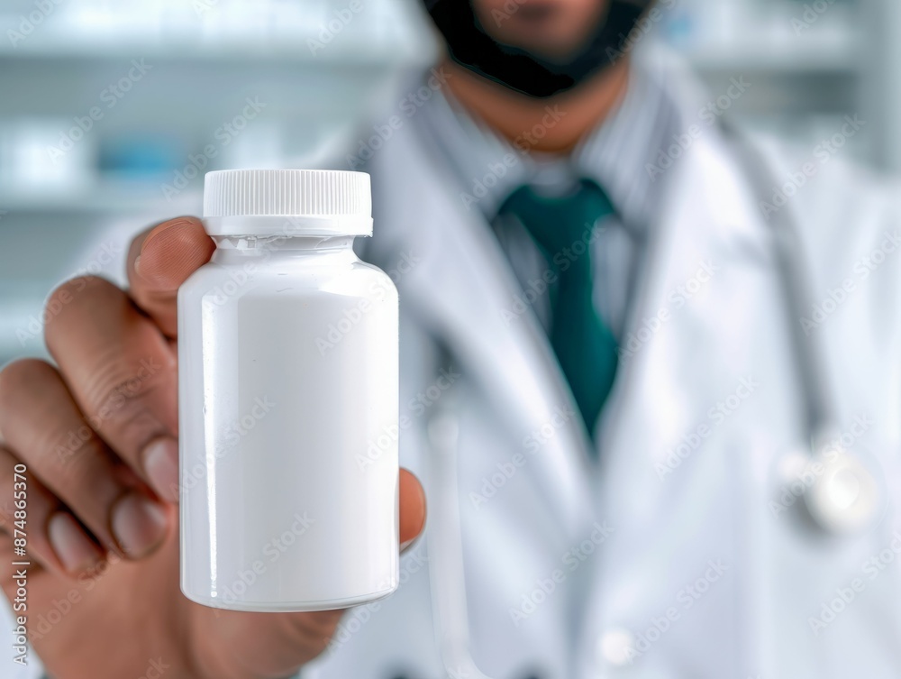 Doctor holding medicine bottle. Doctor holding medicine bottle.