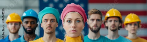 Diverse Group of People Wearing Hard Hats and a Beret.