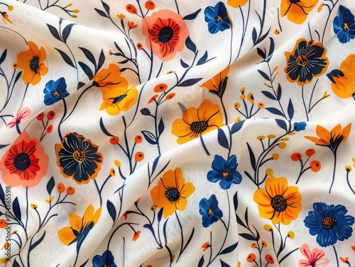 Whimsical vine flowers with bold colors and playful shapes, set on a pristine white background, creating a joyful design