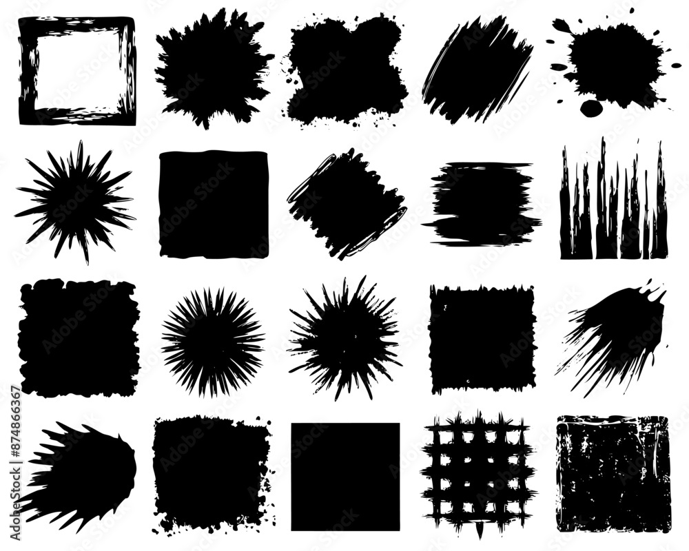 A collection of black brush strokes displayed on a white backdrop A collection of black brush strokes displayed on a white backdrop