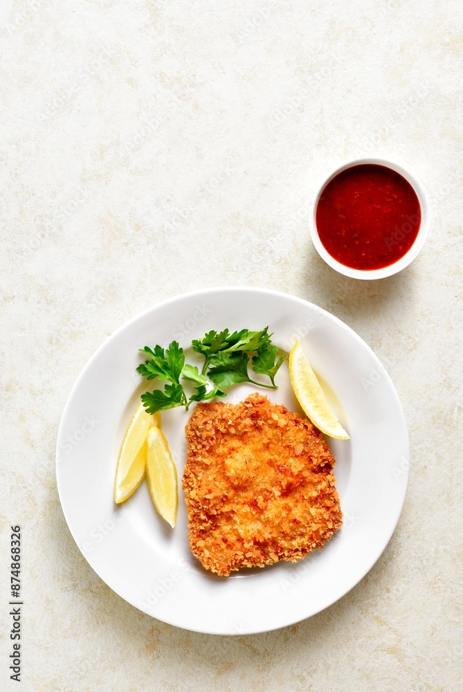 Homemade breaded chicken schnitzel