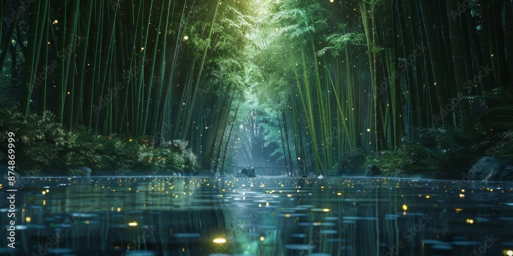 A forest with a river running through it generated by AI