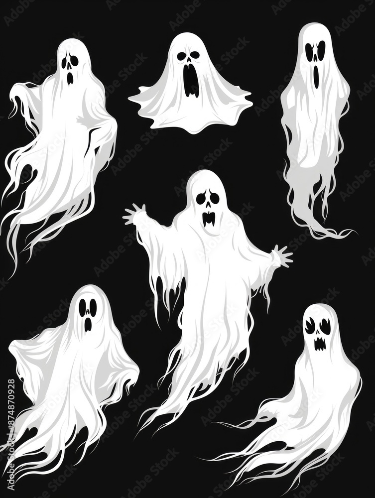 Six ghostly figures in various poses Six ghostly figures in various poses
