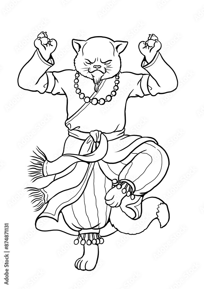 The cat as a Buddhist monk. Coloring page with funny steampunk ape character. The cat as a Buddhist monk. Coloring page with funny steampunk ape character.