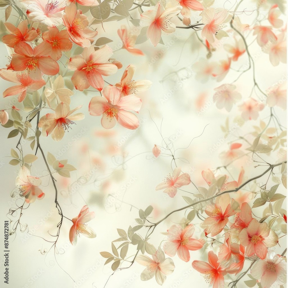 Ethereal vine flowers with delicate tendrils and blossoms, flowing naturally on a bright white background, creating a graceful design Ethereal vine flowers with delicate tendrils and blossoms, flowing naturally on a bright white background, creating a graceful design