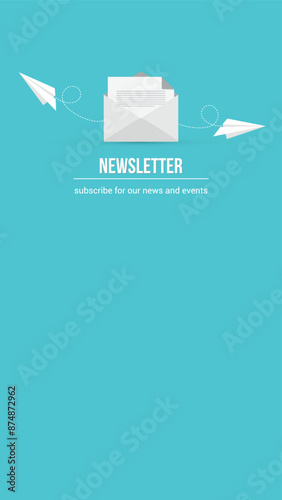 Newsletter. vector illustration of email marketing. subscription to newsletter, news, offers, promotions. a letter and envelope. subscribe, submit. send by mail.