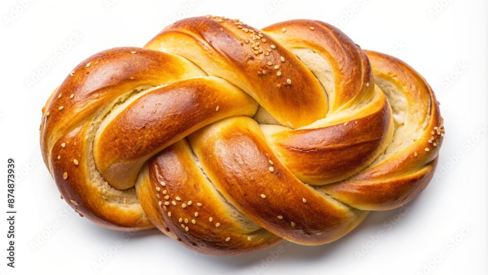 Fototapeta premium Golden twisted bread knot with crusty surface and soft center, freshly baked, solitary, and elegantly presented on transparent background.