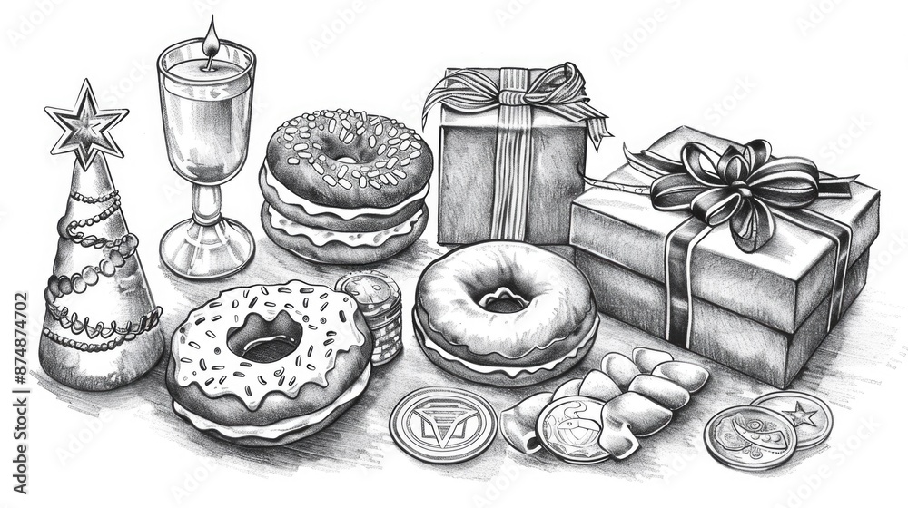 Fototapeta premium Black and White Doughnut Illustration