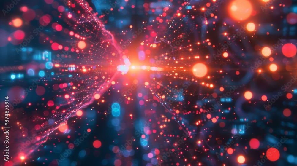 Fototapeta premium Vivid lights and particle explosion abstract background