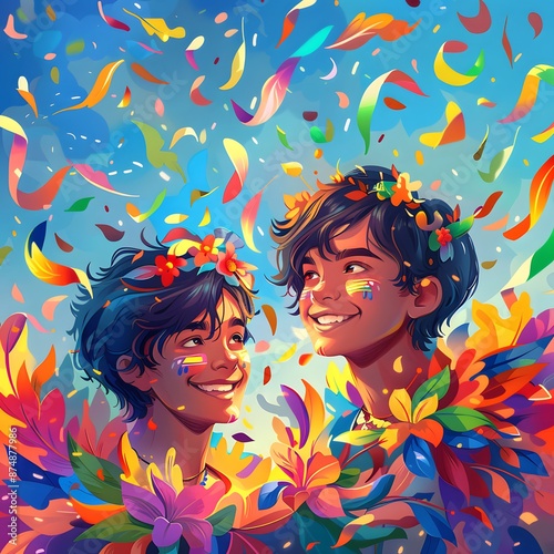 Brothers Celebration, LGBTQ brothers celebrating Raksha Bandhan with Indonesian Independence Day festivities. Wallpaper Background, polychromatic