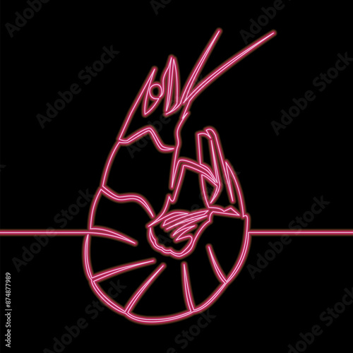 Continuous one single line drawing Shrimp Graphic Sign Bright icon neon glow vector illustration concept