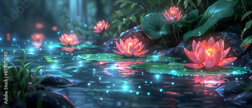 Gifts of the Dark Bloom, In a haunted pond, lotus flowers bloom ominously, each one revealing cursed gifts exchanged by friends. Doodle art,