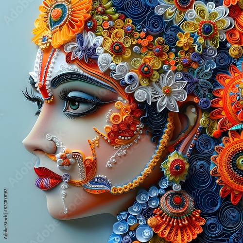Portraits of Tradition, Create portraits capturing the essence of Onam traditions. Paper Quilling, Furturism