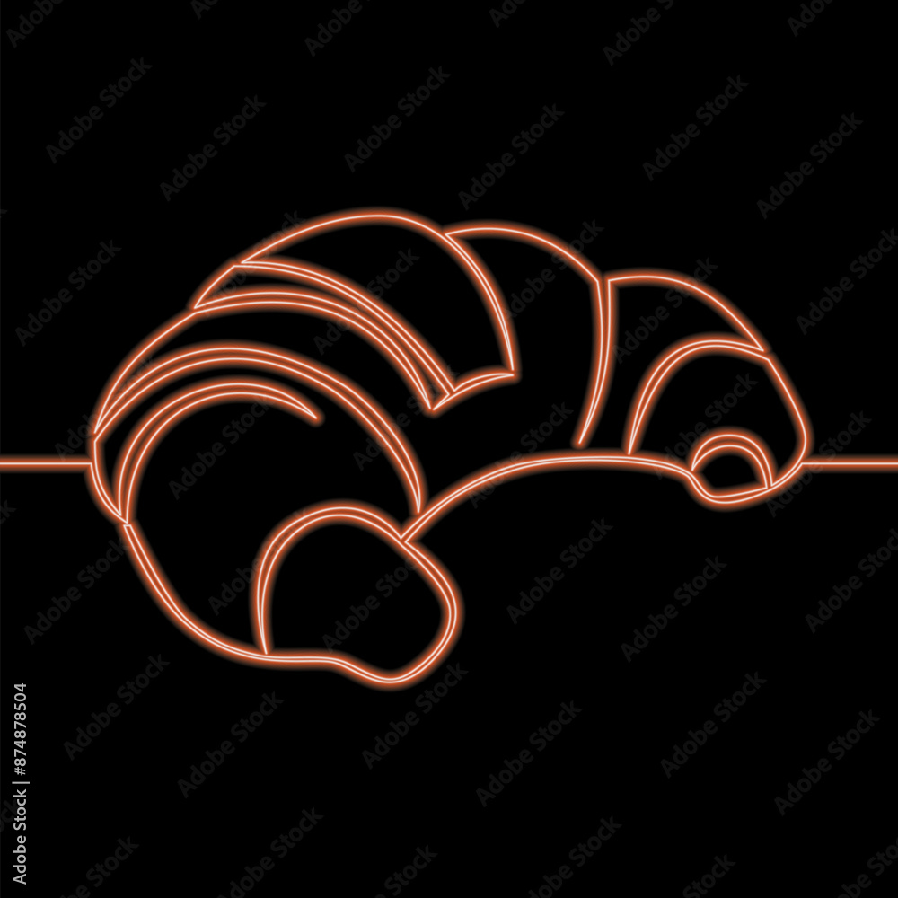 Continuous one single line drawing Croissant light banner icon neon glow vector illustration concept Continuous one single line drawing Croissant light banner icon neon glow vector illustration concept