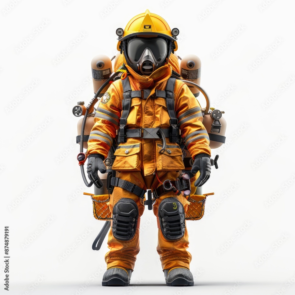 Naklejka premium 3D Illustration Of A Firefighter With Arms Akimbo Pose, Psd Template
