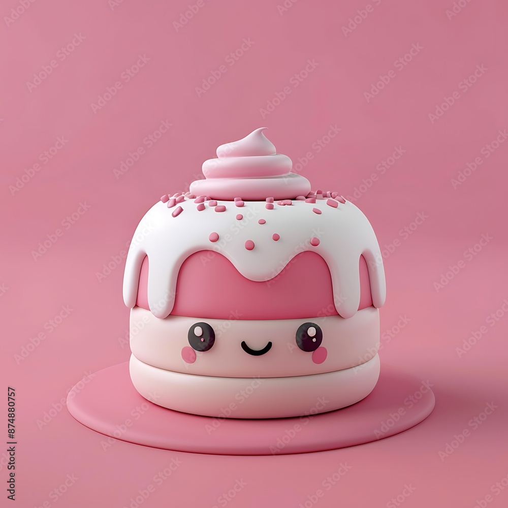 Kawaii Pink Cake with Sprinkles and Icing Kawaii Pink Cake with Sprinkles and Icing