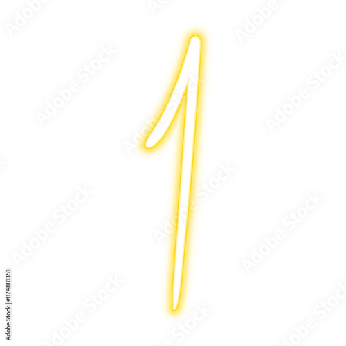 Illustration of neon number. Pink luminous number 1 isolated on transparent background.