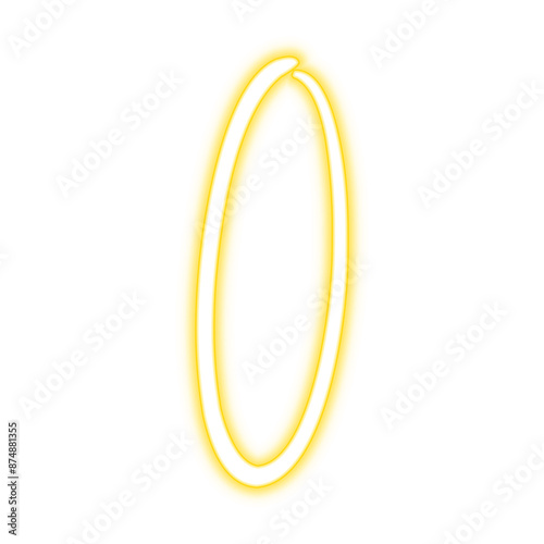 Illustration of neon number. Pink luminous number 0 isolated on transparent background.