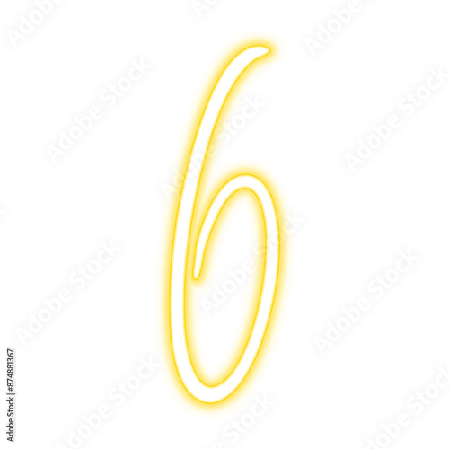 Illustration of neon number. Pink luminous number 6 isolated on transparent background.