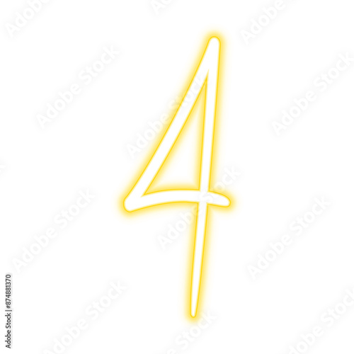 Illustration of neon number. Pink luminous number 4 isolated on transparent background.