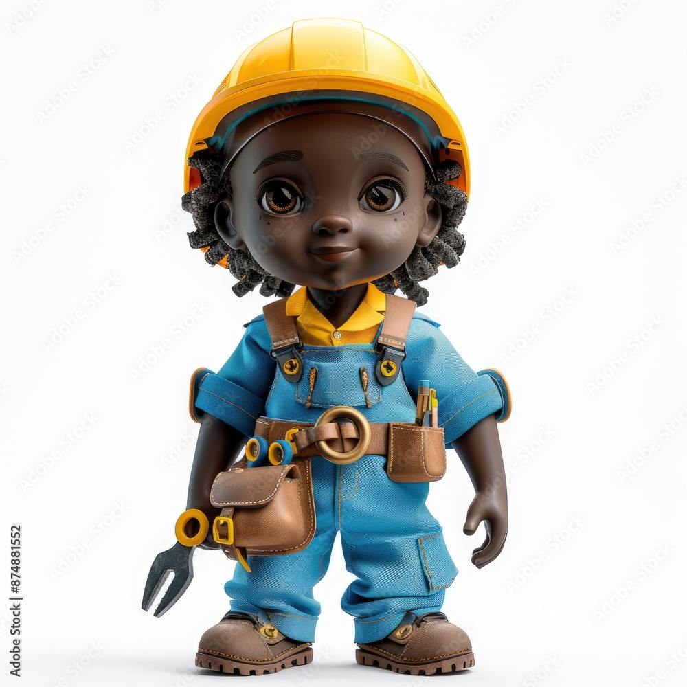 3D Render: Little Girl With Baseball Bat On White Background, Clay Material, White Background, Popmart Style, Blind Box 3D Render: Little Girl With Baseball Bat On White Background, Clay Material, White Background, Popmart Style, Blind Box