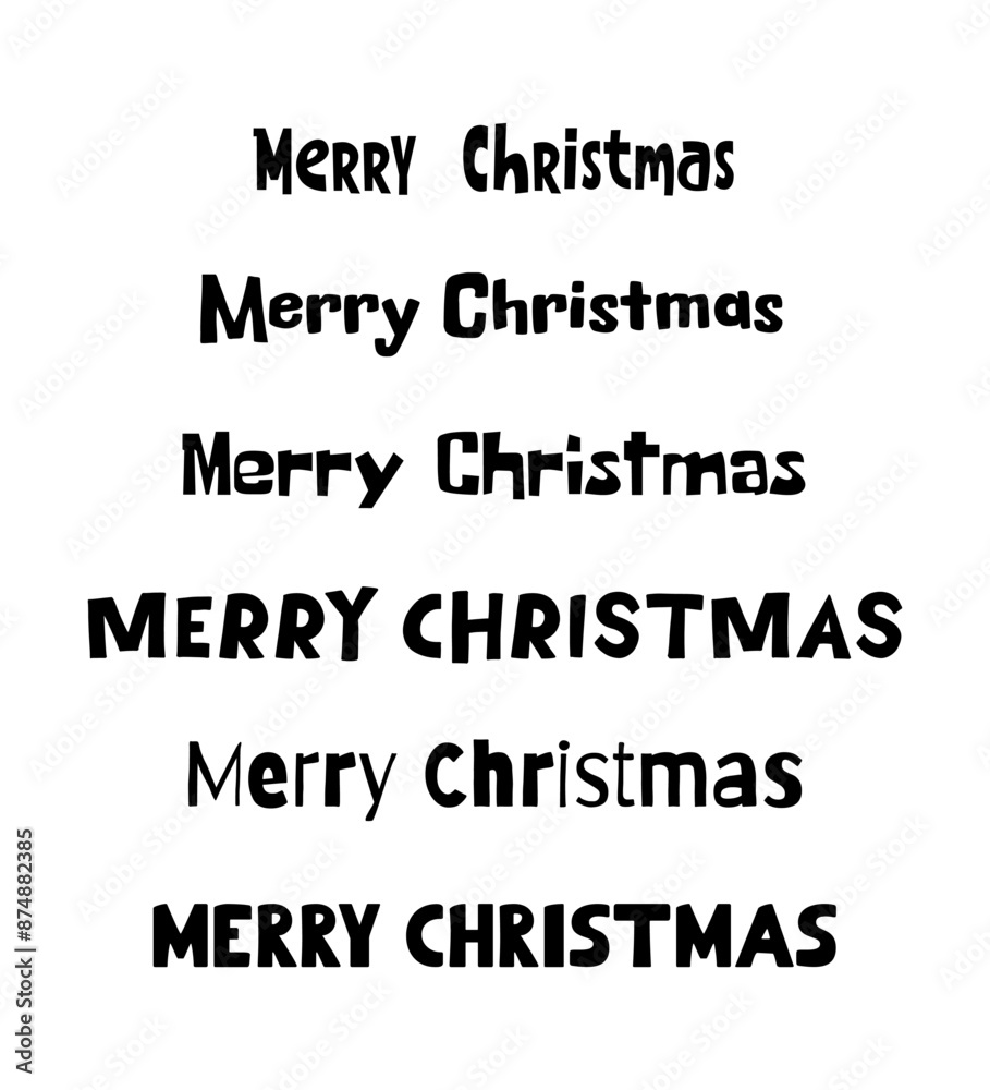 Various Merry Christmas Typography Styles in Black Text on White Background. Various Merry Christmas Typography Styles in Black Text on White Background.